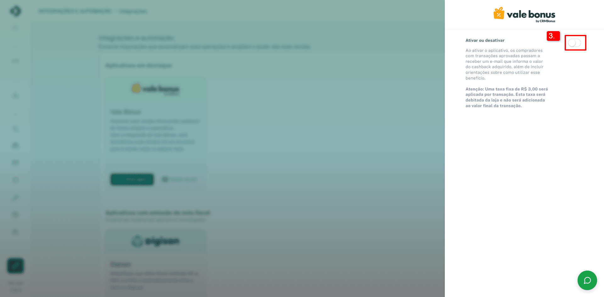 Ativando o cashback no Vale Bonus