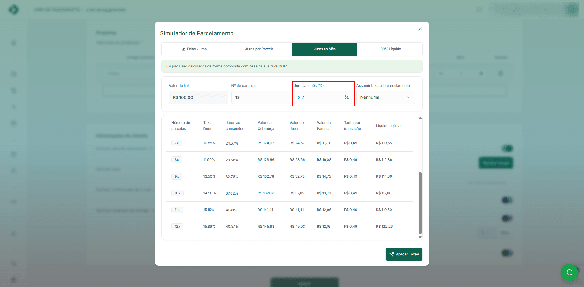 Defina uma taxa mensal de juros.
